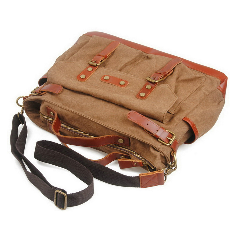 * Sale * - Small Canvas GYM Bag Duffle Bag Overnight Bag Tote Bag w Real Leather - Picture 8 of 8